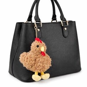 Fluffy Chicken Keychain - Bag Charm – Cute Farm Animal Purse Accessory - brown